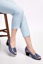 Genuine Leather Snake Pattern Detailed Heeled Shoes Vdt.261 - Blue - 36 - 4