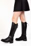 Genuine Leather Back Lace Detailed Style Boots Dgn.578 - Black - 40 - 3