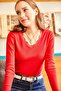 Women's Red Collar Lace V-Neck Camisole Knitted Blouse BLZ-19001713 - 3