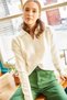 Women's Ecru Polo Collar Washed Soft Textured Knitwear Sweater KZK-19000432 - 4