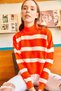 Women's Orange Striped Half Fisherman Crop Knitwear Sweater KZK-19000402 - 2