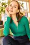 Women's Emerald Green Zippered Turtleneck Lycra Blouse BLZ-19001155 - 5