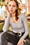 Women's Gray Wide Collar Camisole Blouse BLZ-19000722 - 3