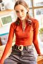 Women's Tile Zippered Turtleneck Lycra Blouse BLZ-19001155 - 2