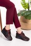Genuine Leather Anatomical Sole Comfortable Rubber Laced Shoes Ndr.5506 - Black-burgundy - 39 - 3