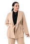 Plus Size Tie Detailed Jacket Trousers Beige Color Set - 3