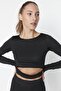 Siyah Crop Pencere/Cut Out ve Baş Parmak Delik Detaylı Örme Spor Üst/Bluz TWOAW21BZ0156 - 5