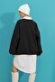 Women's Black Hooded Text Printed Fleece Inside College Sweatshirt ALC-X7442 - 5