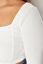 Ecru Ribbed Piping Detailed Knitted Plus Size Blouse Tbbaw23Af00118 - 4