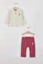 U.S. Polo Assn Licensed Collared Beige Baby Girl Long Sleeve Sweatshirt Set