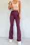 Women's Brown Ribbed Flared Leg High Waist Recovery Pants Leggings - 3