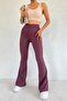 Women's Brown Ribbed Flared Leg High Waist Recovery Pants Leggings - 4