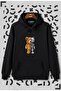 Unisex Black Robotic Bear Printed Hooded Sweatshirt