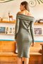 Women's Khaki Madonna Collar Lycra Dress ELB-19000753 - 3