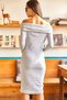Women's Light Gray Madonna Collar Lycra Dress ELB-19000753 - 4