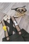 Safari Concept Birthday Outfit Khaki Camel Striped Boys Trousers Salopette - 2