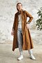 Lined Stripe Pattern Trench Coat - Tan