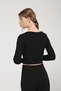 Women's Black Square Neck Long Sleeve Ribbed Knitted Crop Blouse - 4