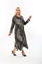 Black Pebble Patterned Women's Plus Size Long Sleeve Asymmetrical Cut Skirt Viscose Fabric Dress - 3