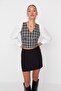 Black Crop Fitted Tweed Woven Blouse TWOAW23BZ00521 - 2