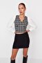 Black Crop Fitted Tweed Woven Blouse TWOAW23BZ00521 - 3