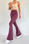 Women's Brown Ribbed Flared Leg High Waist Recovery Pants Leggings