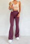 Women's Brown Ribbed Flared Leg High Waist Recovery Pants Leggings - 6