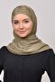 شال حجاب شيفون عملي مطوي ومطرز باللون البيج الداكن