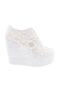 Women's Evening Shoes with Mega Thick Soles and Guipure Detail and Pearl Stones - Mother of Pearl 3133621106