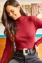 Women's Burgundy Turtleneck Hooded Camisole Sweater KZK-19000395 - 3