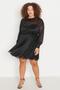 Siyah Belden Açılan/Skater Simli Mini Örme Elbise TBBAW23AH00149 - 2