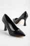 Women's Stiletto Thin High Heels Black Skin Shoes - 4