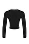 Siyah Kolu Büzgü Detaylı Fitted/Vücuda Oturan Dik Yaka Crop Esnek Örme Bluz TWOAW23EL01391 - 13