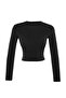 Siyah Kolu Büzgü Detaylı Fitted/Vücuda Oturan Dik Yaka Crop Esnek Örme Bluz TWOAW23EL01391 - 11