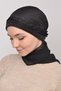 Pleated Hair Braided Beaded Rose Detailed Satin Hijab Bonnet Shawl-black - 3