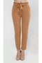 Women's Seasonal Elastic Waist Atlas Fabric Carrot Cut Brown Trousers