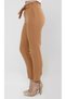 Women's Seasonal Elastic Waist Atlas Fabric Carrot Cut Brown Trousers - 4