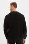 Siyah Slim Fit Dar Kesim Bisiklet Yaka Kol Dokulu Desenli Reglan Kol Triko Kazak TMNAW22KZ0380 - 9