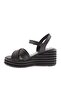 Women's Cross Strap Ankle Strap Wedge Heel Sandals Black Genuine Leather 4263 - 3