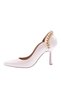 Woman chain detailed pointed toe finger cleavage heeled shoe beige opening 2351672859 - 4