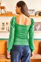 Women's Grass Green Gathered Front Balloon Sleeve Blouse BLZ-19001084 - 2