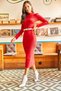 Women's Red Lycra Shawl Long Camisole Dress ELB-19000750 - 4