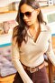 Women's Stone Polo Neck Brushed Inside Ribbed Knit Blouse BLZ-19002028