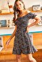 Women's Black Elastic Collar Tie-Up Flared Dress ELB-19001190