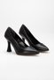 Women's Stiletto Thin High Heels Black Skin Shoes