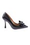 Women's Pointed Toe Bow Accessory Low-Cut Heeled Shoes Black Opening 2161192859