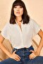 Women's Beige Patterned Bat Sleeve Linen Shirt 10801027