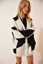 Women's Black Beige Patterned Thick Cardigan Jacket BV00013 - 3