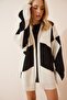 Women's Black Beige Patterned Thick Cardigan Jacket BV00013 - 4
