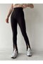 Women's Black Spanish Slit Leg Ribbed High Waist Leggings - 3
